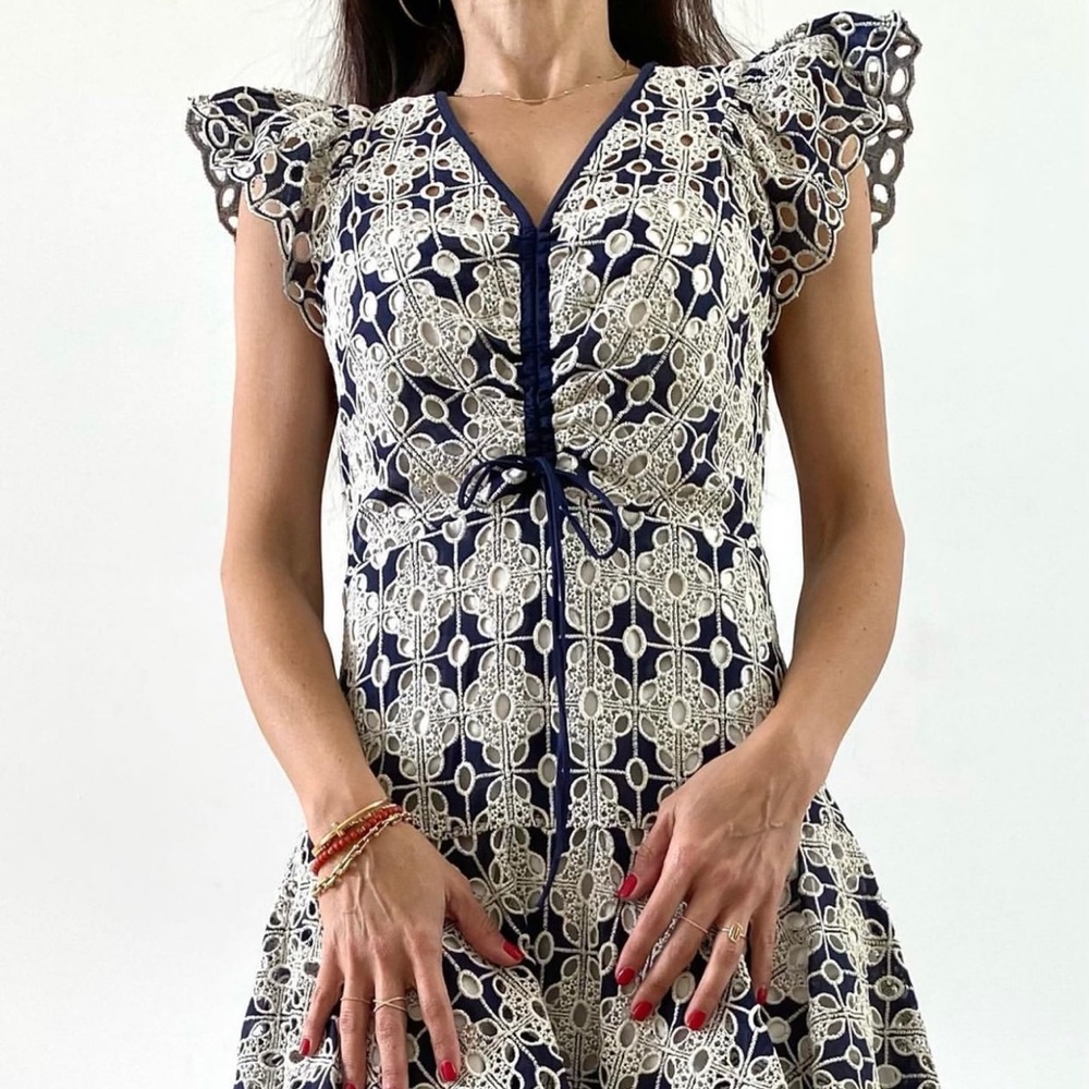 Beautiful Sandro Blue and white lace dress. Size 36. New with tags